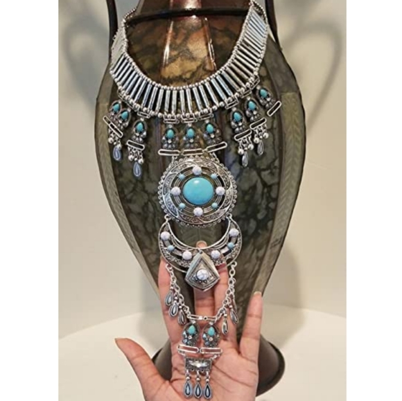 Jewelry - Turquoise Silver Statement BOHO AZTEC Necklace